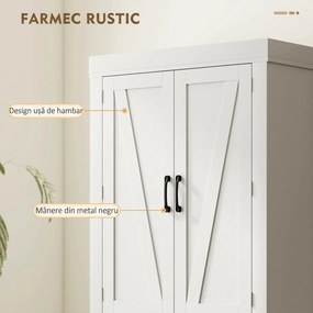 HOMCOM Dulap de bucătărie în stil country cu 2 dulapuri, 6 rafturi și un sertar, din lemn, 76x39,5x183,5 cm, alb | Aosom Romania