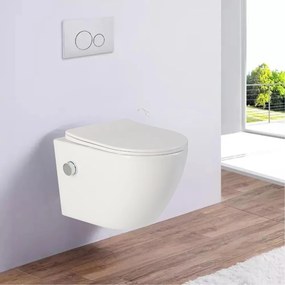 Vas wc suspendat cu functie bideu, Rotund, rimless si baterie crom Foglia Oslo Baterie crom