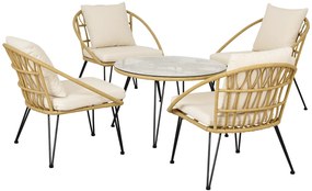 Outsunny Set Grădină din Ratan din 5 Piese, Set de Exterior cu Masă Rotundă și 4 Scaune cu Perne, 82x82x50 cm, Bej | Aosom Romania