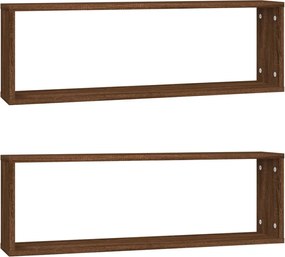 vidaXL Rafturi de perete cub, 2 buc. stejar maro, 80x15x26,5 cm, lemn
