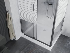 Mexen Apia cabina de duș glisantă 100 x 80 cm, dungi albe, crom + cadă de duș Rio - 840-100-080-01-20-4510