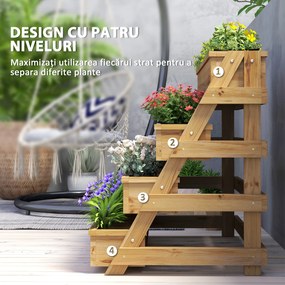 Outsunny Strat de Grădină Înălțat pe 4 Niveluri și Orificii de Drenaj, 75x57x60,5 cm, Lemn Natural | Aosom Romania