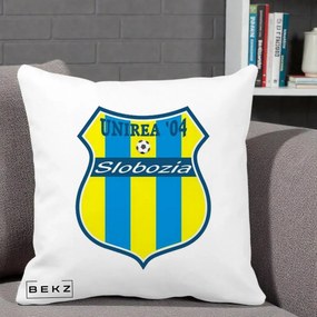 Perna Personalizata Unirea '04 Slobozia Fotbal, 40x40 cm, Alba Mata, Husa Detasabila, Perna Inclusa, BEKZ®