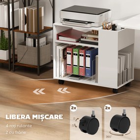 HOMCOM Dulap pentru Imprimantă cu Roți, Dulap Multifuncțional cu Compartimente Deschise, Raft și Spațiu de Depozitare, Noptieră pentru Living, Cameră sau Birou, 70x36x60 cm, Alb | Aosom Romania