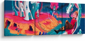 Tablou - Prinț și prințesa cu dragon (cu ceas) (90x30 cm)