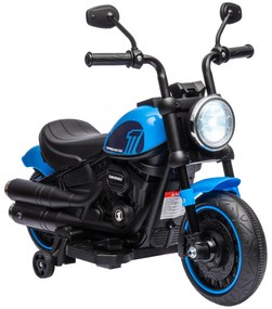 Motocileta Electrica de 6V, Roti de Antrenament, Baterii, un Singur Buton de Pornire, Pedala, Far, 18-36 luni, Albastru HOMCOM | Aosom RO