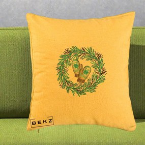 Perna Decorativa Coroana Turcoaz cu Manusi, 40x40 cm, Galben, Husa Detasabila, Perna Inclusa, BEKZ®