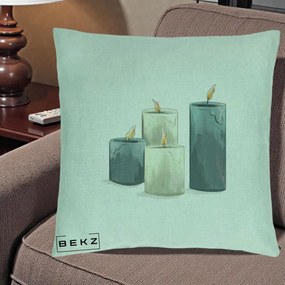 Perna Decorativa Lumanari Hygge Alb-Verde, 40x40 cm, Verde Menta, Husa Detasabila, Perna Inclusa, BEKZ®