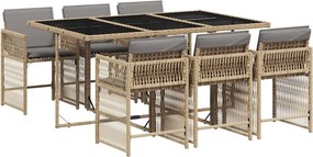 vidaXL Set mobilier pentru grădină, 7 piese, cu perne, bej, poliratan