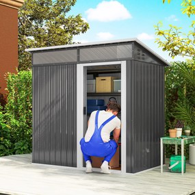 Outsunny Depozit de grădină, Casa de unelte cu ferestre, Orificii de ventilare, Ușă glisantă, Oțel impermeabil, rezistent la intemperii, Gri închis | Aosom Romania