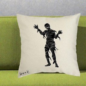 Perna Decorativa Mormii Infricosat Silueta Neagra Halloween, 40x40 cm, Ecru, Husa Detasabila, Perna Inclusa, BEKZ®