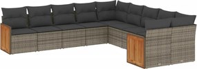 vidaXL Set mobilier de grădină cu perne, 10 piese, gri, poliratan