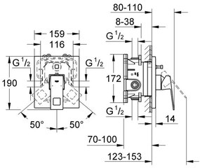 Baterie cada sau dus Grohe Eurocube incastrata pentru corp ingropat, crom