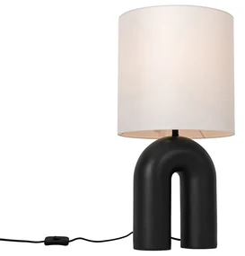 Lampă de masă de design neagră cu abajur din in alb - Lotti
