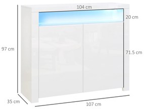 HOMCOM Dulap Multifuncțional Alb cu Iluminare LED Colorată, pentru Living sau Dormitor, 107x35x97 cm | Aosom Romania