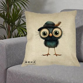 Perna Decorativa Pui Misterios cu Palarie Neagra, 40x40 cm, Crem, Husa Detasabila, Perna Inclusa, BEKZ®