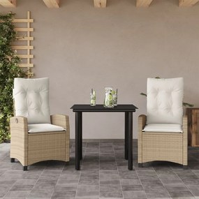 3212812 vidaXL Set mobilier de grădină cu perne, 3 piese, bej, poliratan