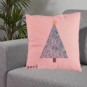 Perna Decorativa Brad de Craciun Acrilic Albastru, 40x40 cm, Roz, Husa Detasabila, Perna Inclusa, BEKZ®