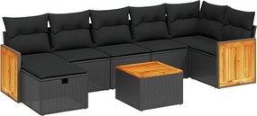 vidaXL Set mobilier de grădină cu perne, 8 piese, negru, poliratan