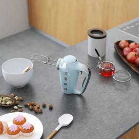 Mixer manual SMEG 50's Style HMF01PBEU, 250 W, 9 viteze, Functie Turbo, Afisaj LED, Timer, Accesorii, Albastru