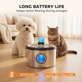 PawHut Fântână pentru pisici 4 L fără fir din oțel inoxidabil cu senzor de mișcare, 12 filtre, sistem dublu de filtrare, LED, Argintiu | Aosom Romania