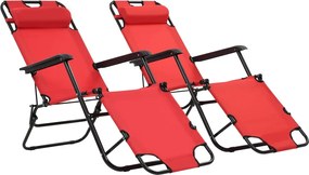 vidaXL Șezlonguri de plajă pliabile suport picioare 2 buc. roșu oțel