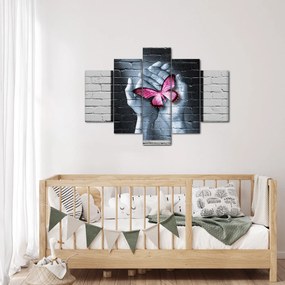 Tablou - Fluture roz în perete (150x105 cm)