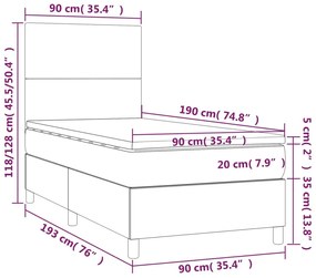 Pat box spring cu saltea, gri deschis, 90x190 cm, catifea Gri deschis, 90 x 190 cm, Design simplu
