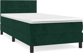 vidaXL Pat box spring cu saltea, verde închis, 100x200 cm, catifea