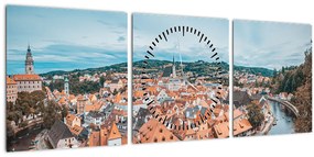 Tablou - Krumlov din Cehia (cu ceas) (90x30 cm)