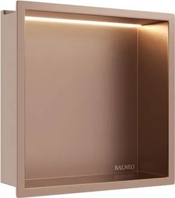 Raft incastrat patrat Balneo Wall-Box One LED cu rama 30x30x10 cm cupru lucios