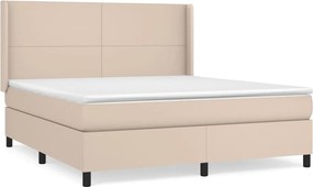 vidaXL Pat box spring cu saltea, cappuccino, 160x200cm piele ecologică