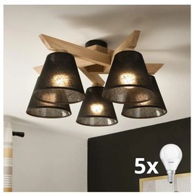 Lustră aplicată Brilagi ANTHONY 5xE14/40W/230V stejar/negru