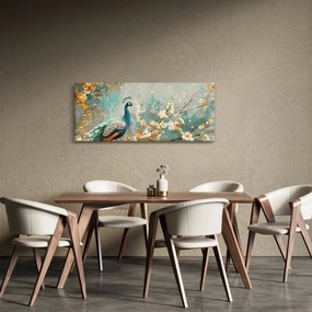 Tablou - Păun cu decor de aur (120x50 cm)