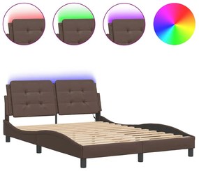 3214098 vidaXL Cadru de pat cu lumini LED, maro, 120x200 cm, piele ecologică