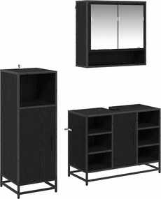vidaXL Set de mobilier pentru baie 3 pcs Stejar Negru Lemn compozit