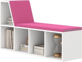 HOMCOM Bibliotecă-bancă 2 în 1 cu 5 compartimente de depozitare și 2 perne 108 x 30 x 60 cm alb roz | Aosom Romania