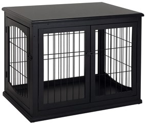 PawHut Cușcă pentru câine animale cușcă din MDF clasa E1 3 uși cu siguranță max. 30 Kg dim. 81L x 58l x 66Î cm negru | Aosom Romania