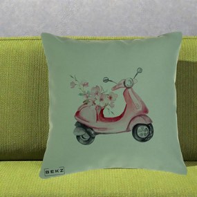 Perna Decorativa Scuter Roz cu Flori Acuarela, 40x40 cm, Verde, Husa Detasabila, Perna Inclusa, BEKZ®