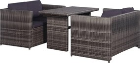 vidaXL Set mobilier bistro cu perne, 3 piese, gri, poliratan
