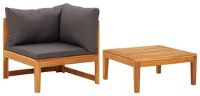 vidaXL Set mobilier grădină cu perne gri închis, 2 piese, lemn acacia
