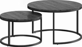 HOMCOM Set modern de 2 măsuțe de cafea, măsuțe laterale suprapuse cu cadru metalic pentru living, dormitor, birou, Negru | Aosom Romania