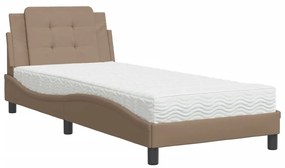 3208828 vidaXL Pat cu saltea, cappuccino, 80x200 cm piele ecologică