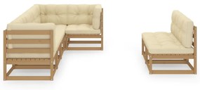 Set mobilier de gradina cu perne, 7 piese, lemn masiv de pin maro miere, 1, Da