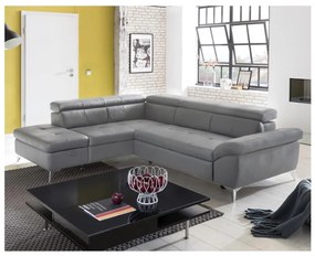 Canapea colțar extensibilă din piele SALERNO II, dreapta, gri