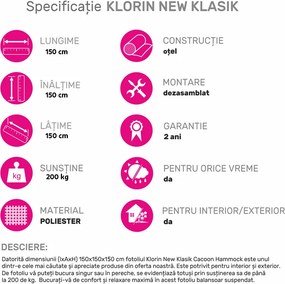 Scaun suspendabil balansoar, gri deschis, KLORIN NEW KLASIK