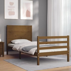 3194624 vidaXL Cadru de pat cu tăblie, maro miere, 90x200 cm, lemn masiv