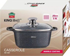 Cratita pentru cuptor si plita Kinghoff KH 1601, 20x20 cm, 2,8 l, Acoperire marmura, Inductie, Negru