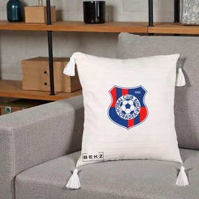 Perna Personalizata FC Bihor Oradea 1902 Fotbal, 40x40 cm, Bej cu Franjuri, Husa Detasabila, Perna Inclusa, BEKZ®