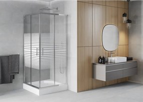 Mexen Rio cabina de duș pătrată 90 x 90 cm, dungi albe, crom + cadă de duș, alb - 860-090-090-01-20-4510